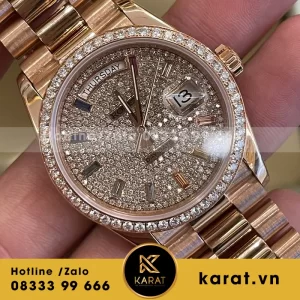 Rolex daydate 128345 rose gold full diamond dial chế tác 36mm
