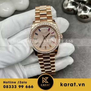 Rolex daydate 36mm rose gold 128345rbr chế tác kim cương thiên nhiên