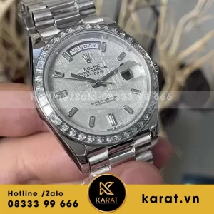 Rolex daydate 40mm chế tác vàng trắng 18k mặt thiên thạch kim cương baguette 200g