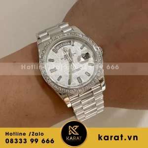 Rolex daydate 40mm mặt số thiên thạch vàng trắng 18k nạm kim cương