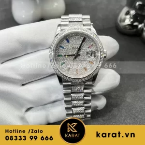 Rolex daydate vàng trắng kim cương thiên nhiên 128239 chế tác