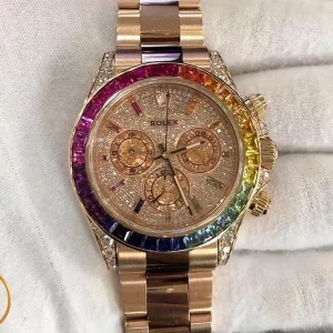 ROLEX DAYTONA RAINBOW 116595RBOW DIAMOND VÀNG KHỐI 18K RUBY THIÊN NHIÊN CHẾ  TÁC