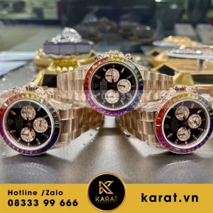 Rolex daytona rainbow bọc vàng độ moissanite