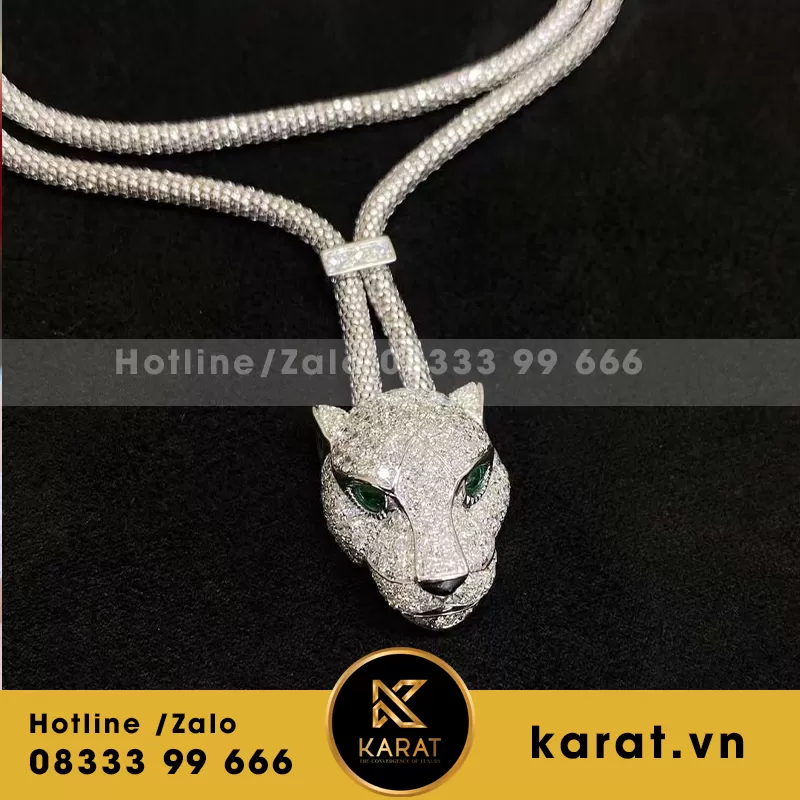 Vòng cổ cartier báo vàng trắng đính kim cương