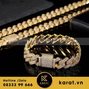 Vòng Cổ Và Lắc Tay Cuban Vàng 14K Moissanite