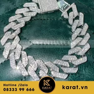 Vòng Tay Vàng Trắng 18K Nặng Gần 2,2 Cây Đính 620 Viên Kim Cương 1,5 Và 1,6Mm