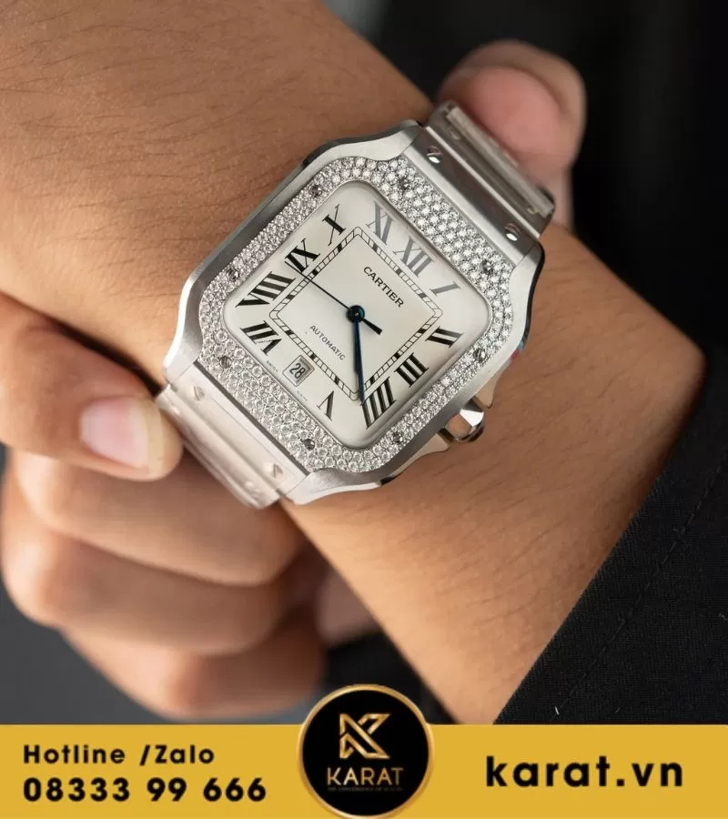 Đồng hồ Cartier Santos de cartier Size 39.8mm full moissanite - Ảnh 8