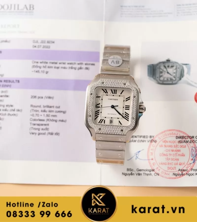 Đồng hồ Cartier Santos de cartier Size 39.8mm full moissanite - Ảnh 7