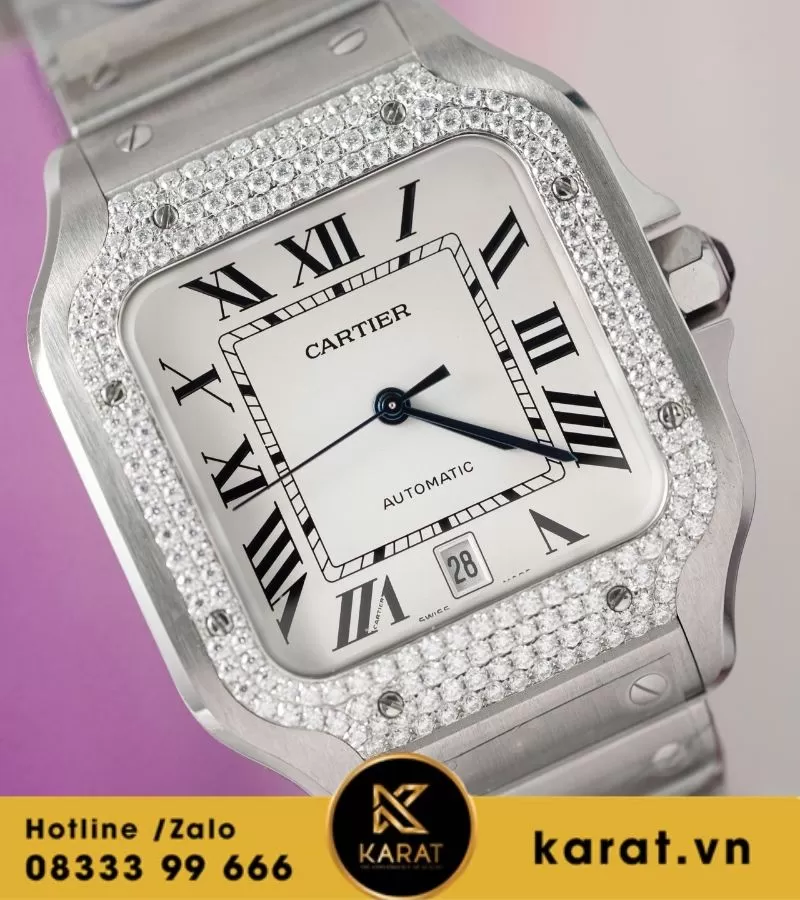 Đồng hồ Cartier Santos de cartier Size 39.8mm full moissanite - Ảnh 6