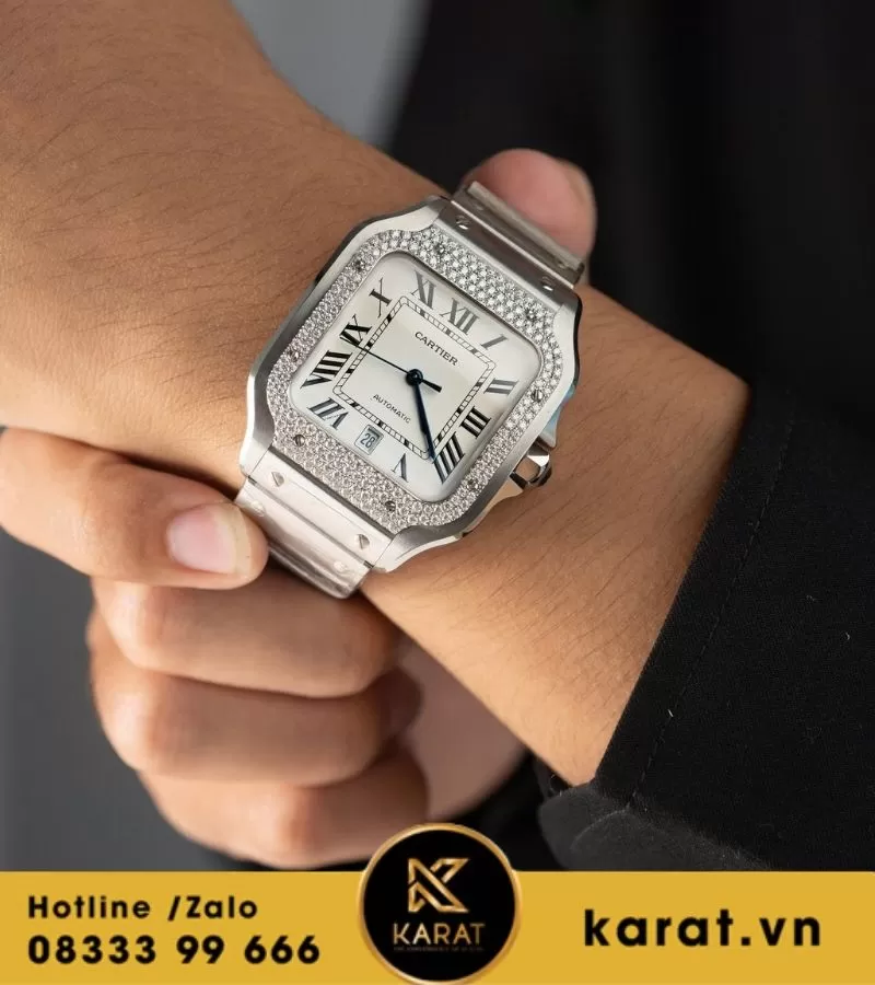 Đồng hồ Cartier Santos de cartier Size 39.8mm full moissanite - Ảnh 4