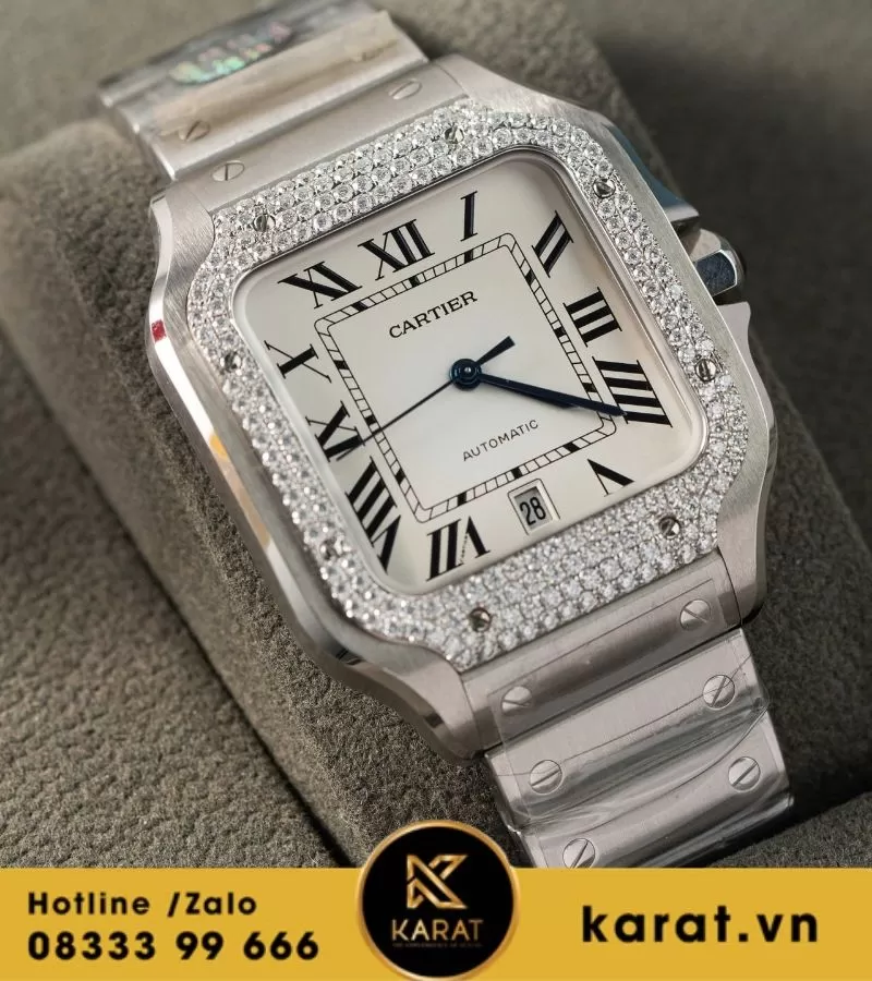 Đồng hồ Cartier Santos de cartier Size 39.8mm full moissanite - Ảnh 3