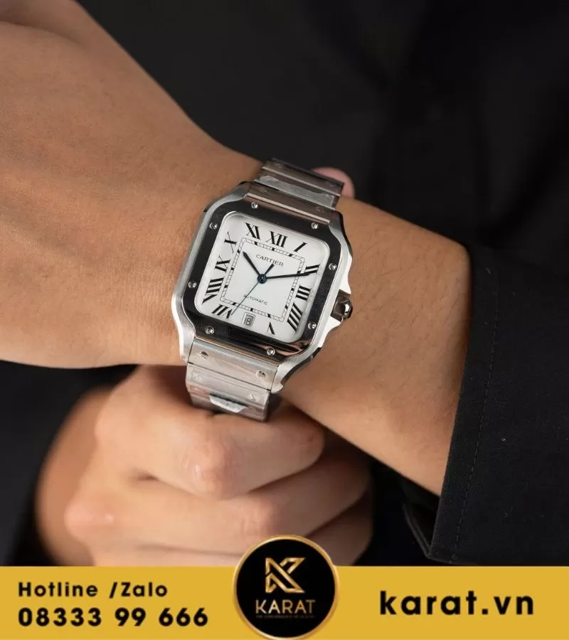 Đồng hồ Cartier Santos de cartier mặt trắng fake 11 - Ảnh 9
