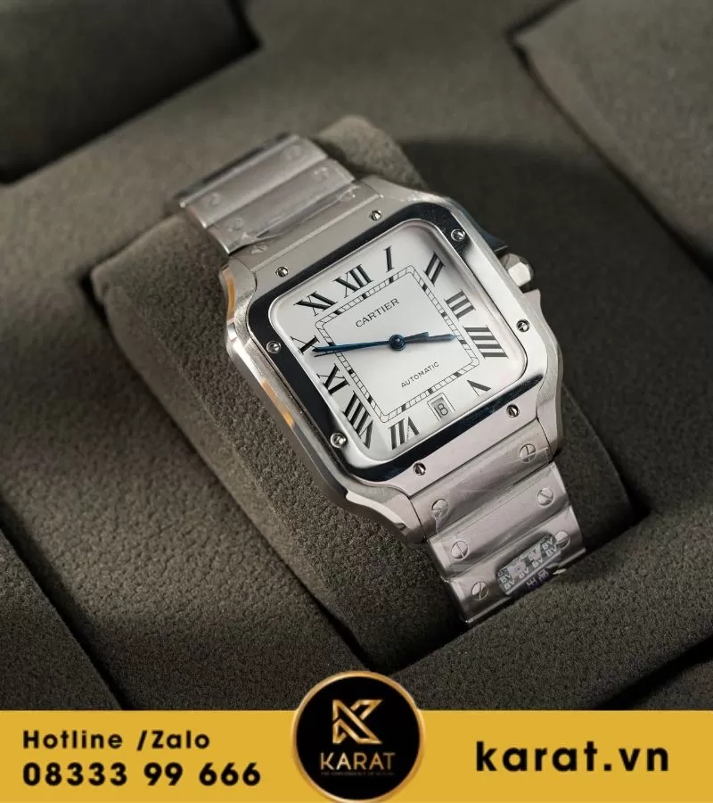 Đồng hồ Cartier Santos de cartier mặt trắng fake 11 - Ảnh 6