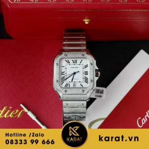 Đồng hồ cartier santos 39,8mm độ kim cương moissanite nhà máy bv replica
