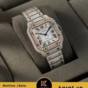 Đồng hồ Cartier Santos de cartier 35.1mm demi vàng hồng full moissanite