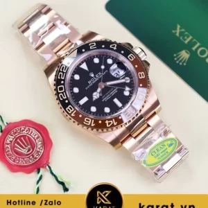 Đồng hồ Rolex GMT Rootbeer Clean Factory vàng hồng replica